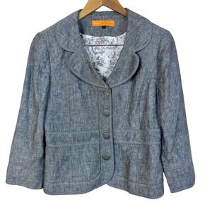 Cynthia Steffe‎ Size 12 Grey Linen Blend Blazer Button Front Jacket (D631)